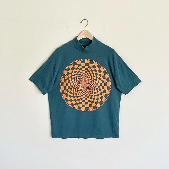 Urban Outfitters UO New Wave Mandala Mock Neck Teal Orange T Shirt Women’s S /OS - Picture 2 of 11